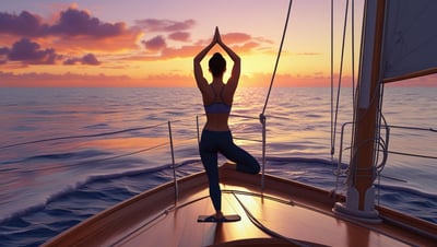 A person doing Yoga on the bow of a boat