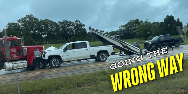 Boat flying off its trailer