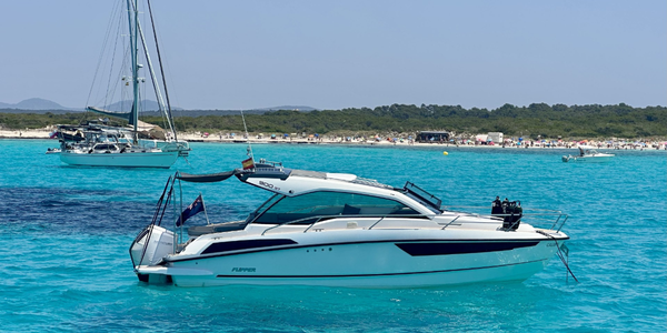 Our boat CALIBRI - A Flipper 900ST at anchor in Mallorca at Playa Es Trenc