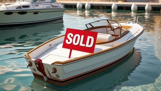 image of a small power boat with a red sold sign on it